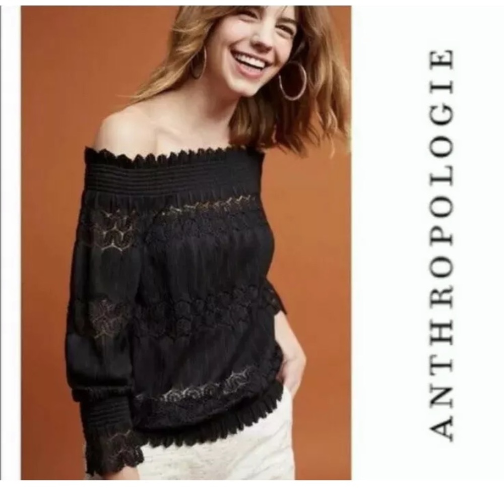 Anthropologie Deletta Black off Shoulder Top sz Sm